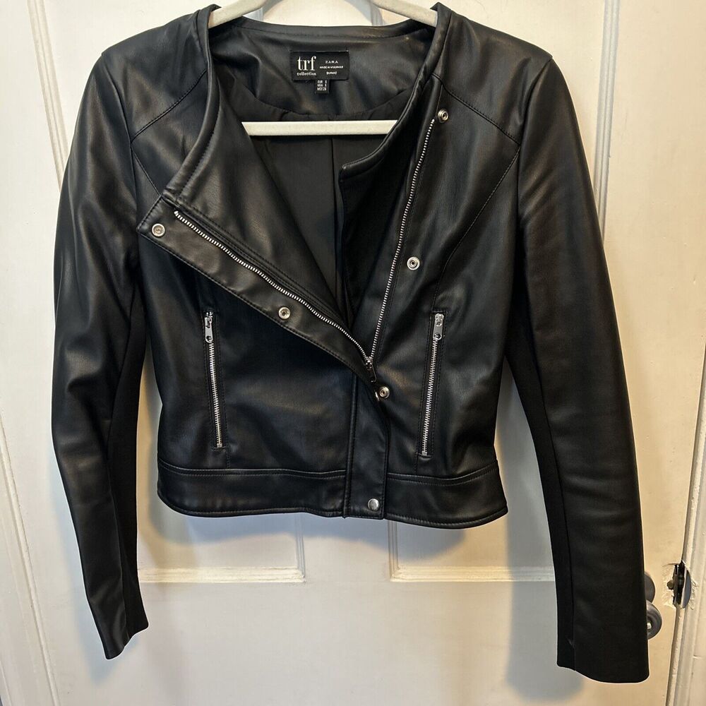 trf Collection Zara Black Soft Vegan Leather Moto Biker Jacket Women’s Small